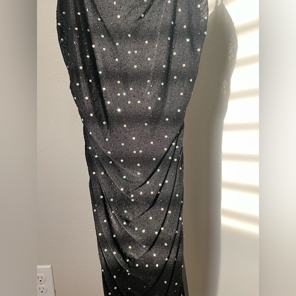 NWT Black Mesh Rhinestone Mini Dress - Picture 5 of 9